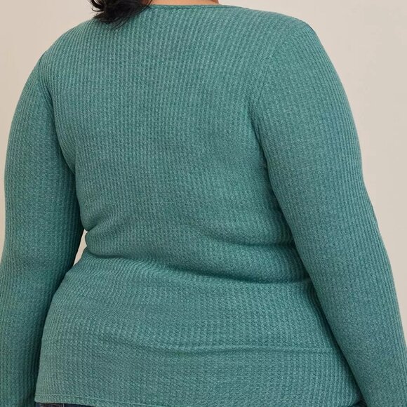 Torrid Teal Waffle Knit Henley - Picture 2 of 4